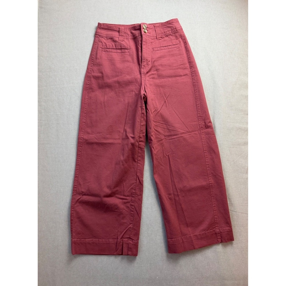 A New Day Size 2 Rose Red High Rise Wide Leg Cropped Stretch Twill Pant Retro
